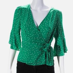 BB Dakota Green Polka Dot Wrap Blouse